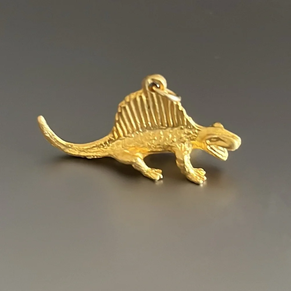Shiny Gold Tone Dimetrodon Dinosaur Bracelet Charm, Necklace Pendant, Key Chain